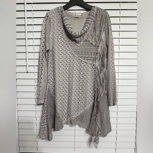 Feratelli asymmetrical lace tunic ribbed patch work  artsy boho top size XL